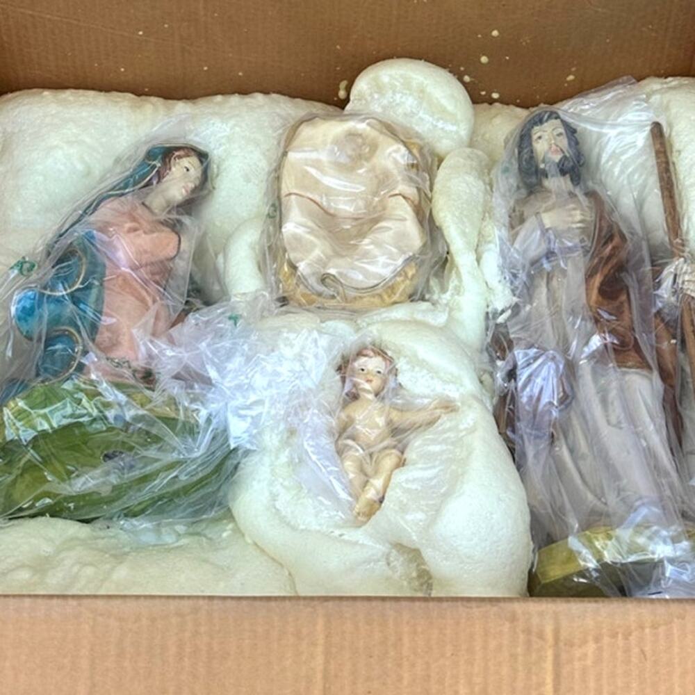 Holy Family Nativity 17" Tall Italy 4-PC Vintage New Unwrapped in Original Box